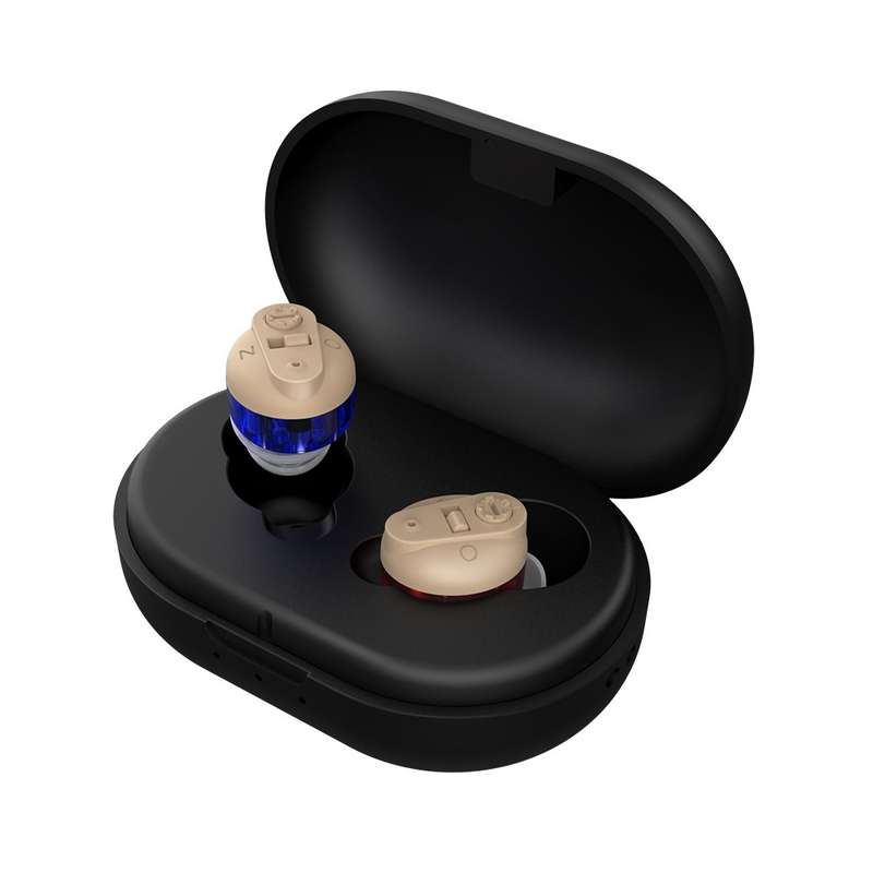 Old People Voice Amplifier Sound Collector Hearing Aid(Red Blue Double Machine + White Charging Bin)