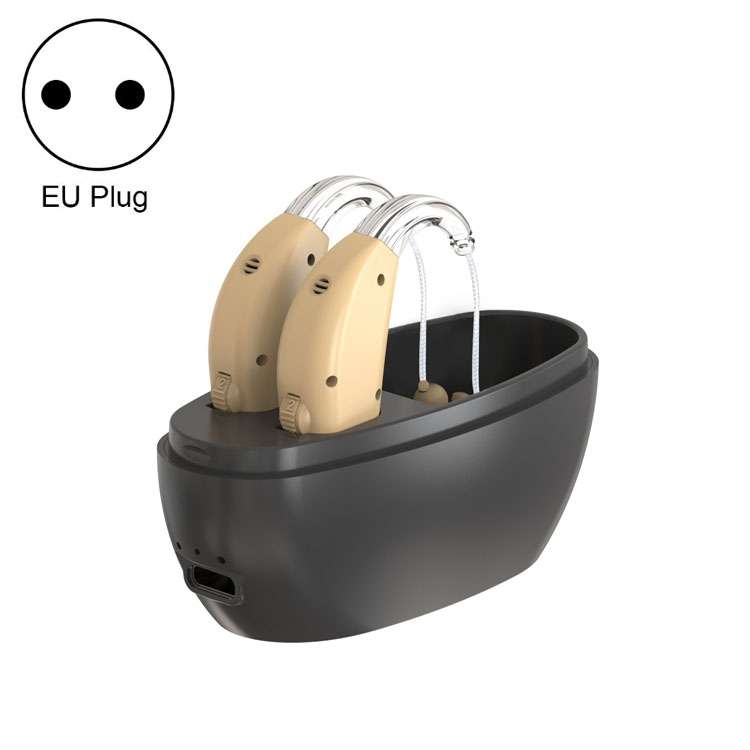 Elderly Use Can Charge Sound Amplifier Hearing Aid, Specification: EU Plug(Blue Double Machine+Black