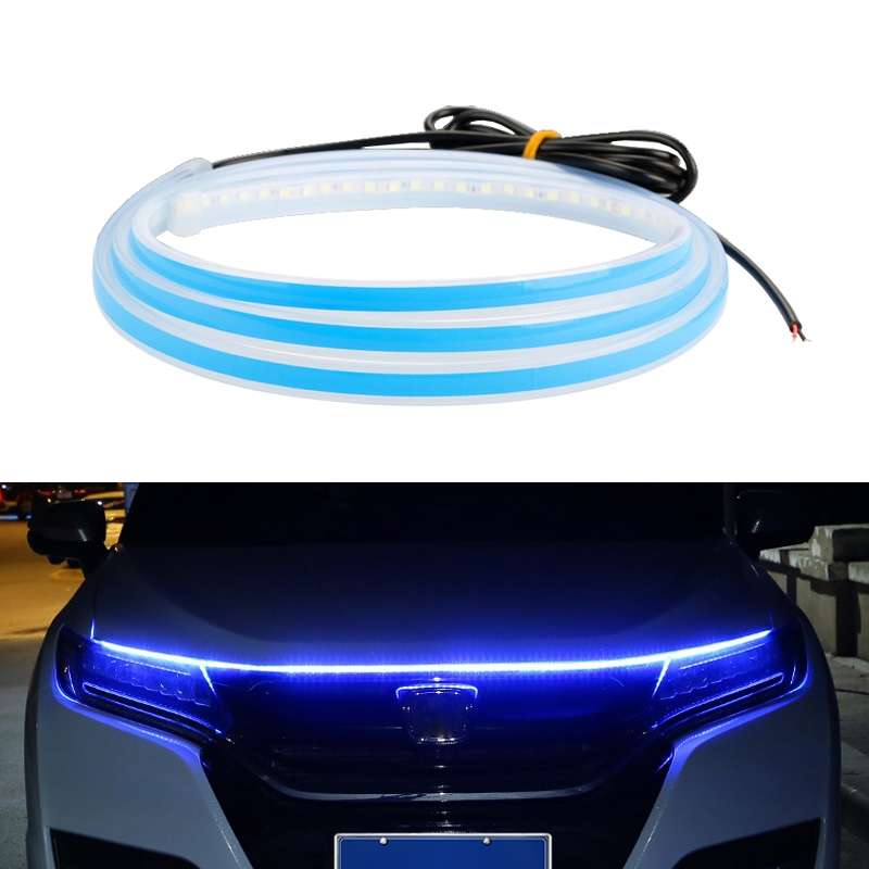 Car LED Streamer Decorative Hood Atmosphere Lights, Style: Monochrome Blue Light(1.5m)