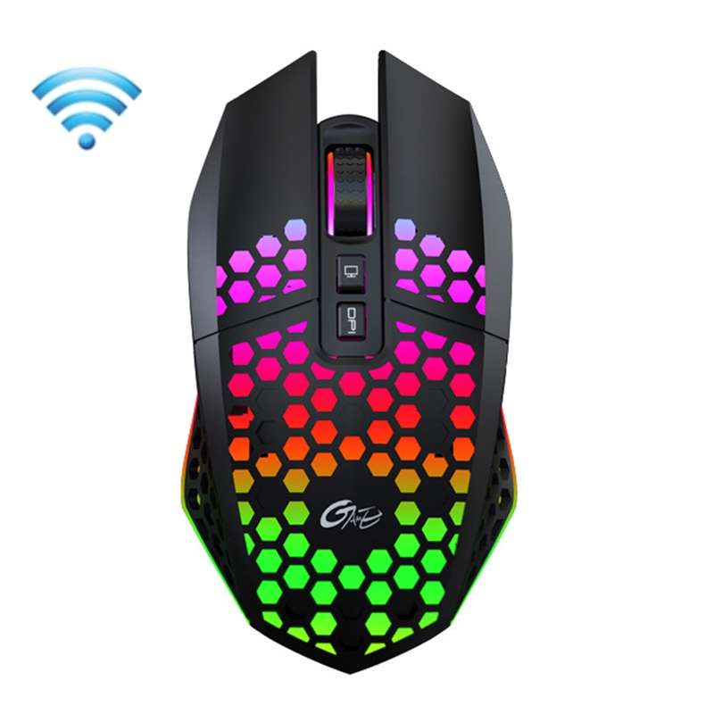 FMOUSE X801 8 Keys 1600DPI Hollow Luminous Gaming Office Mouse,Style: Black Wireless Rechargeable