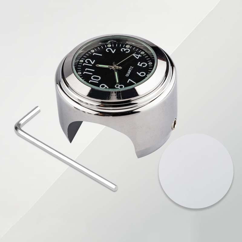Aluminum Alloy Plating Motorcycle Handlebar Clock(Silver Shell Black Background)