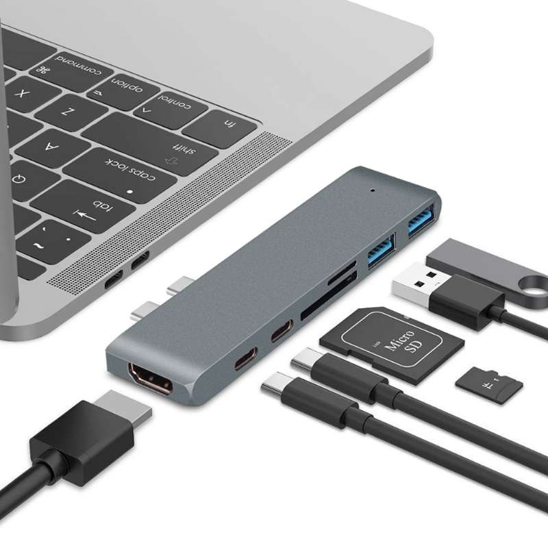 7 In 1 100W USB 3.1 To 20VPD+Card Reader Data+HUB+HDMI 4K Converter(Silver)