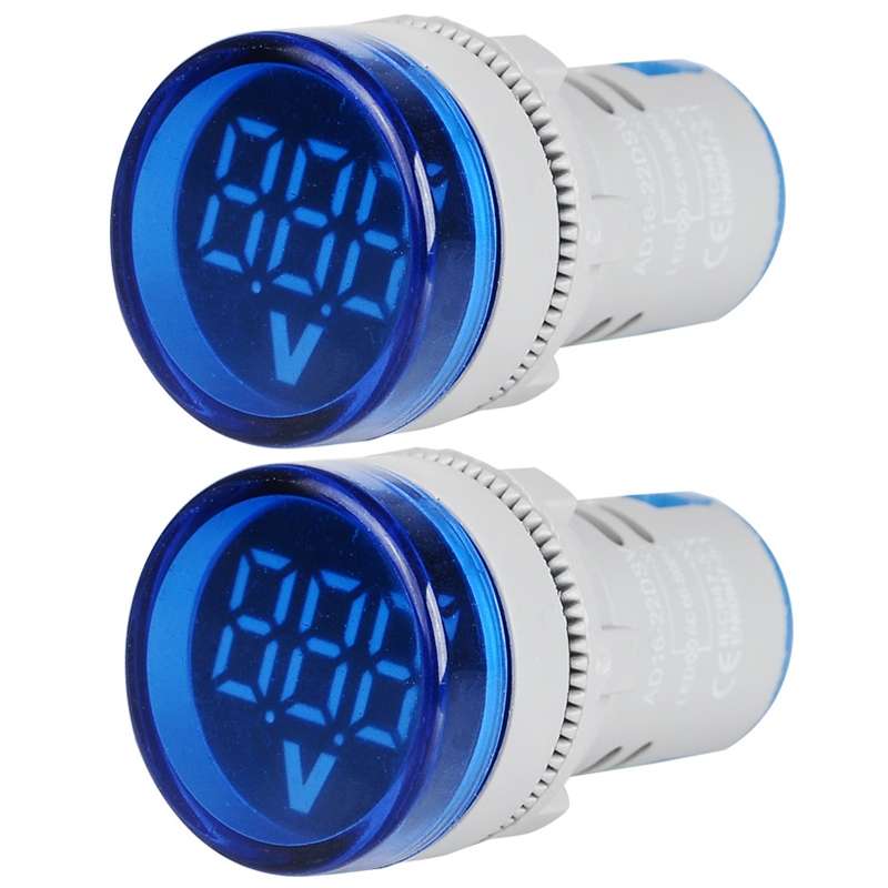2 PCS DC Voltage Signal Indicator 22mm Round 6-100V Universal Voltmeter(ST16VD-04 Green)