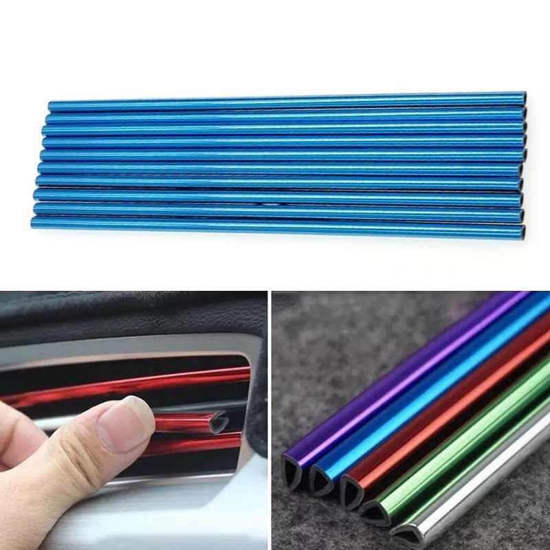 10pcs/pack Car Air Conditioner Vent U-Shaped Electroplating Decorative Strip(Green Ice Red)