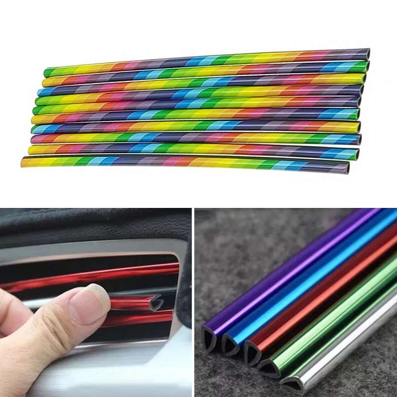 10pcs/pack Car Air Conditioner Vent U-Shaped Electroplating Decorative Strip(Colorful)