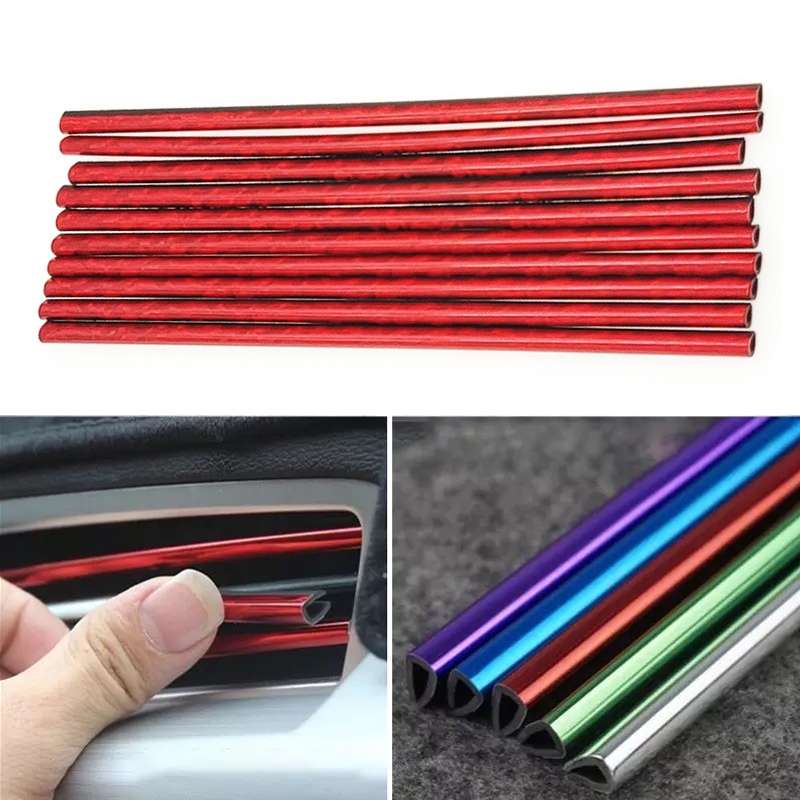 10pcs/pack Car Air Conditioner Vent U-Shaped Electroplating Decorative Strip(Green Ice Red)