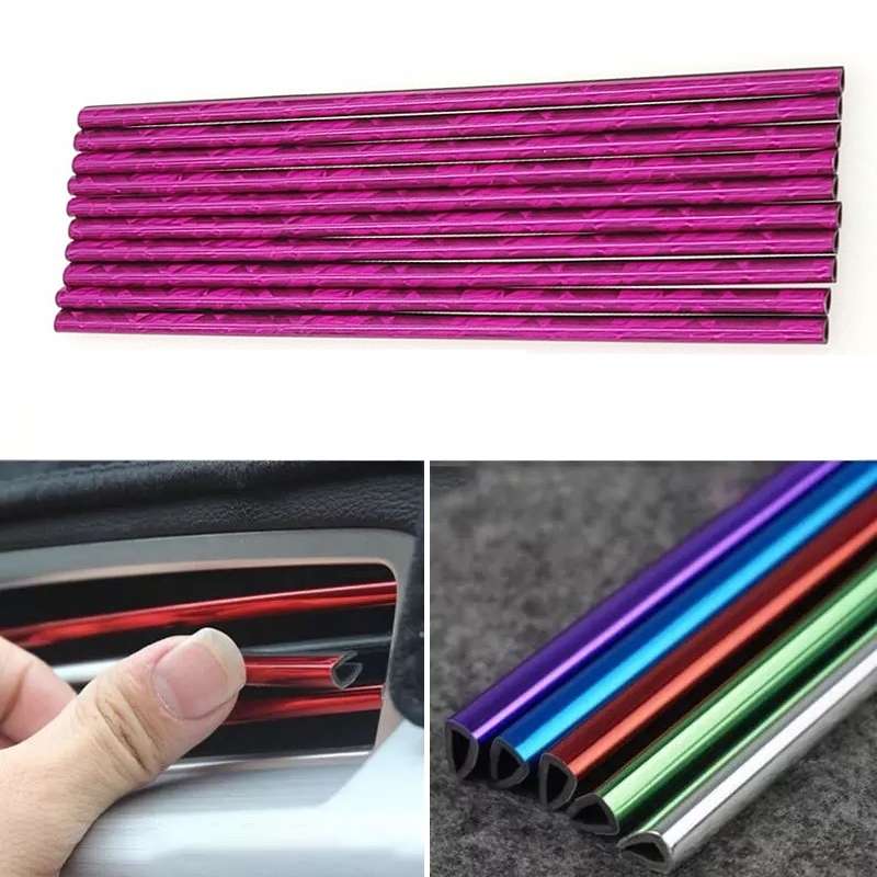 10pcs/pack Car Air Conditioner Vent U-Shaped Electroplating Decorative Strip(Green Ice Rose Red)
