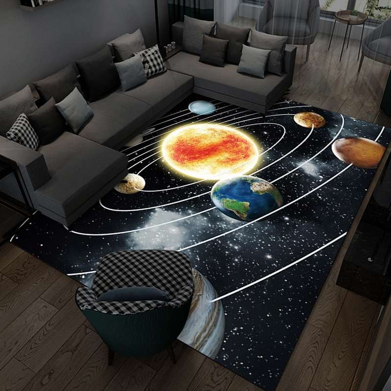 3D Visual Cartoon Cosmic Planet Living Room Carpet, Size: 60x90cm(Cosmic Planet 1)