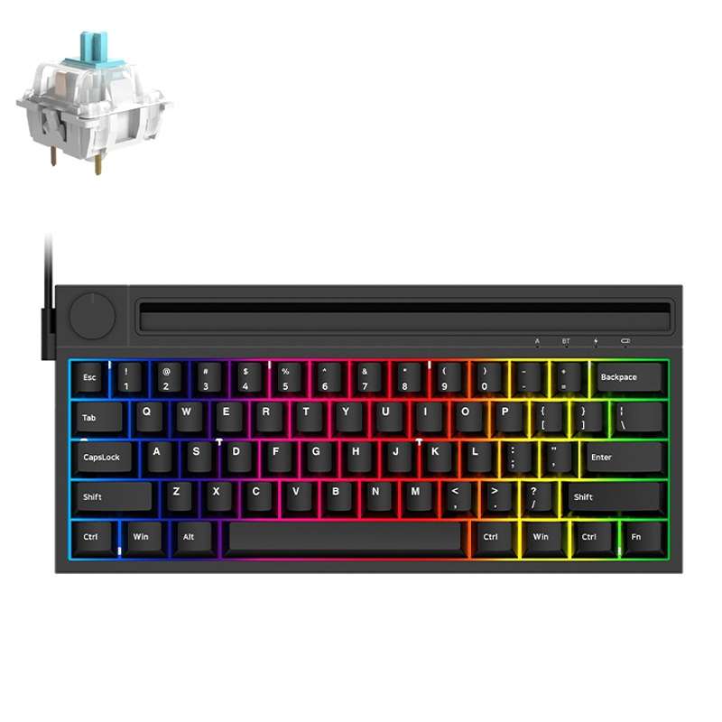 Ajazz K620T 62 Keys Bluetooth Wireless Dual Mode Mechanical Keyboard, Style: Blue Shaft (Black)