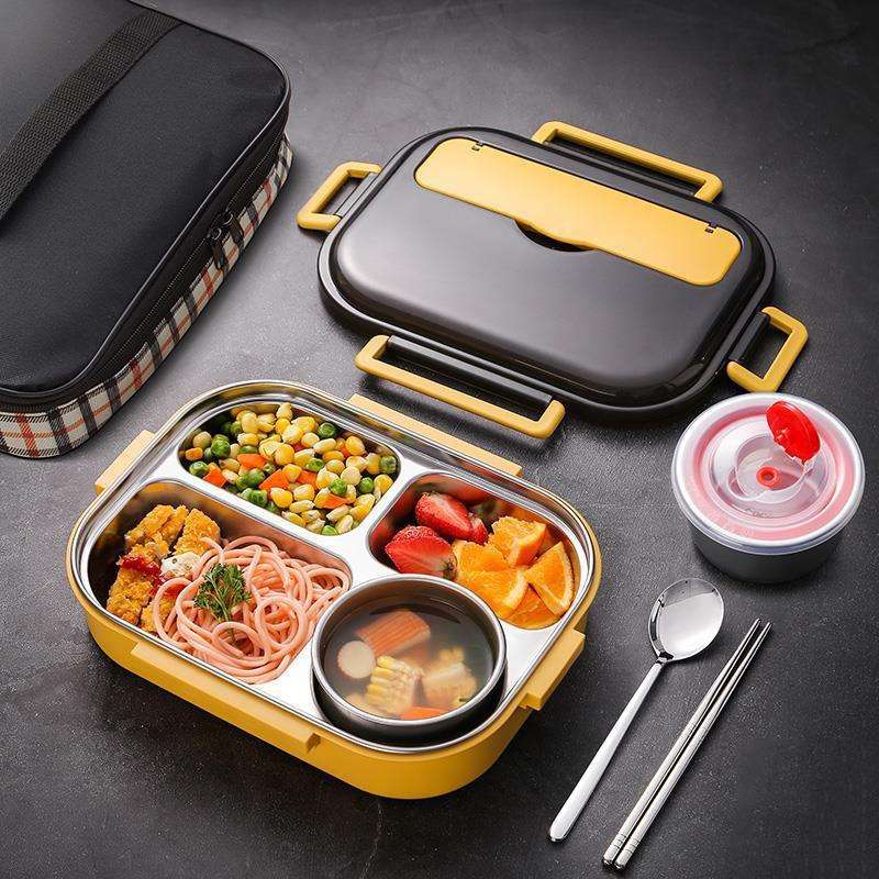 304 Stainless Steel Double-Layer Large-Capacity Portable Lunch Box, Color: Lemon Yellow(Large 5 Grid