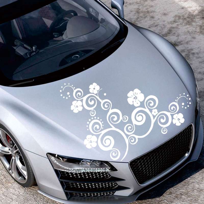 D-908 Summer Flower Totem PVC Car Hood Sticker(Black)