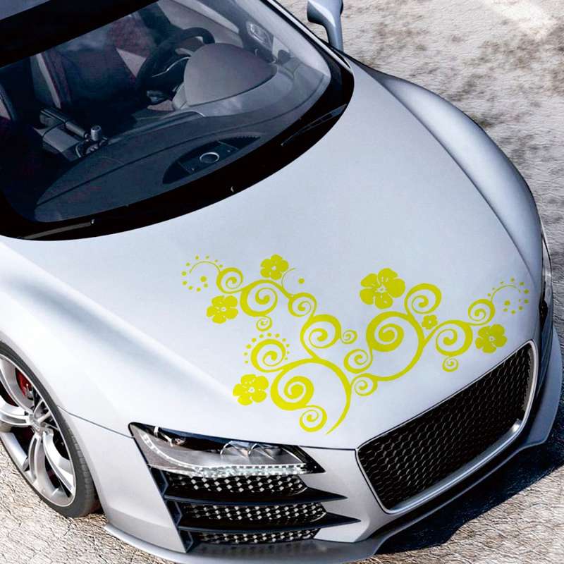 D-908 Summer Flower Totem PVC Car Hood Sticker(Black)