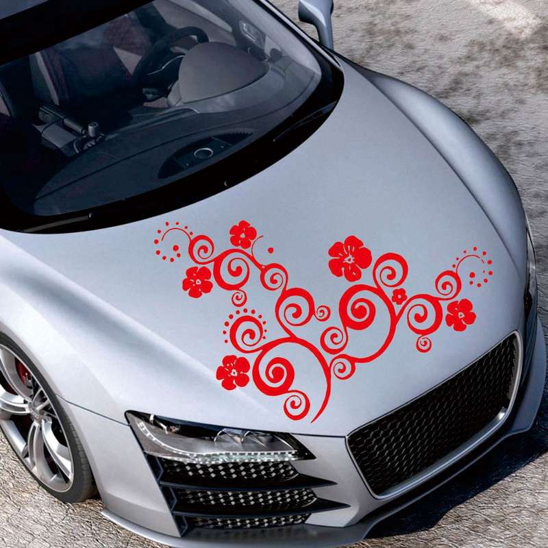 D-908 Summer Flower Totem PVC Car Hood Sticker(Black)
