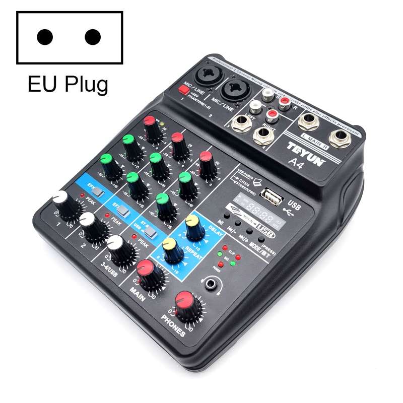 TEYUN A4 4-way Small Microphone Digital Mixer Live Recording Effector(US Plug)