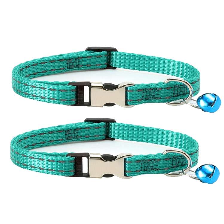 2 PCS Night Reflective Nylon Cat Collar With Bell, Size: XS 1.0x19-30cm(No Carving Grass Green)