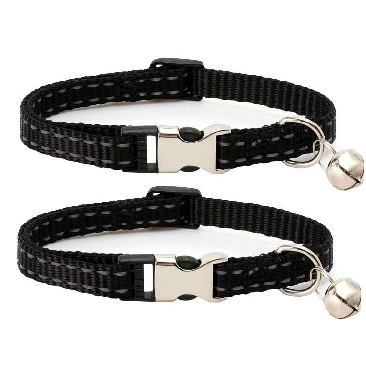 2 PCS Night Reflective Nylon Cat Collar With Bell, Size: XS 1.0x19-30cm(No Carving Grass Green)