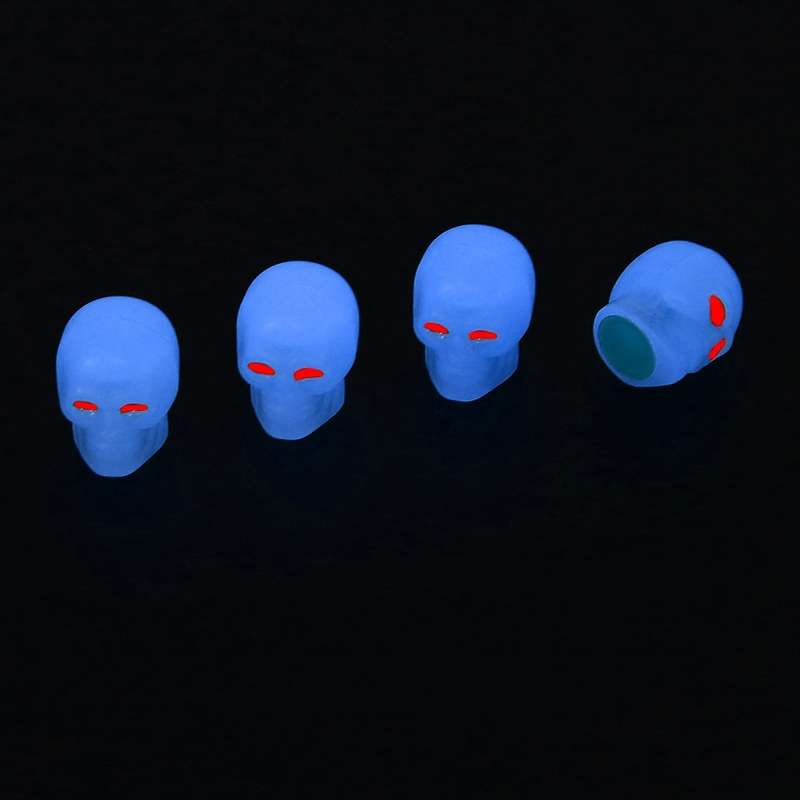 1 Sets Car Tire Luminous Valve Cap Motorcycle Skull Valve Core Cap(Blue)