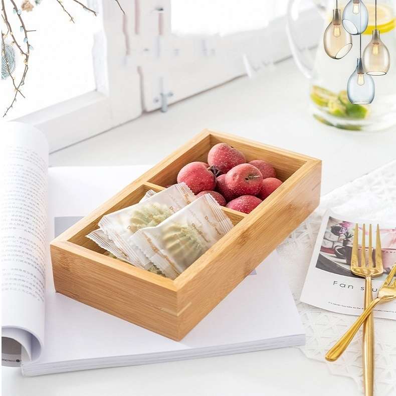Bamboo Dried Food Box Compartment Candy Box Snack Storage Box, Specification: 2 Grids