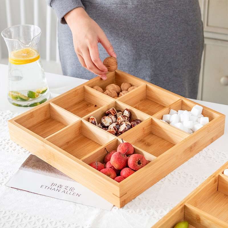 Bamboo Dried Food Box Compartment Candy Box Snack Storage Box, Specification: 9 Grids