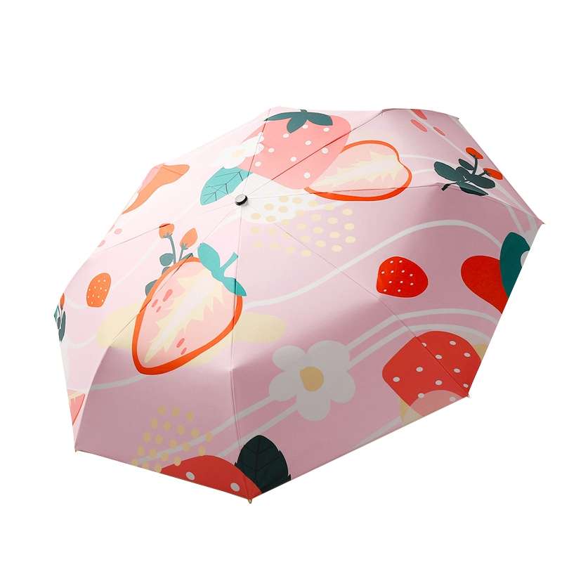 Small Fresh Automatic Umbrella Gold Glue Fabric Tri-fold Parasol(Persimmon)