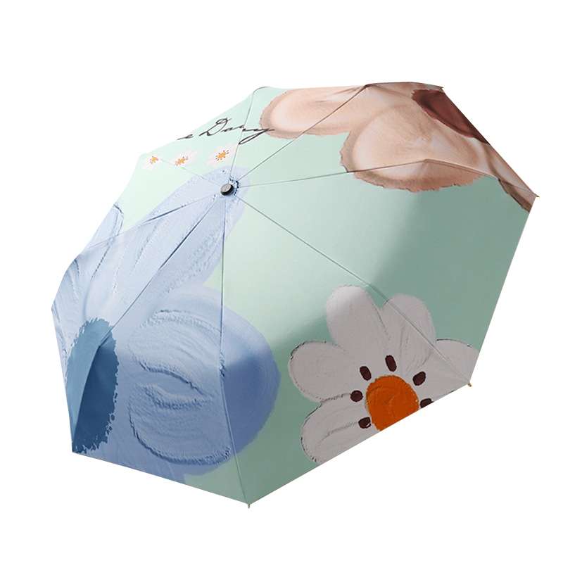 Small Fresh Automatic Umbrella Gold Glue Fabric Tri-fold Parasol(Persimmon)
