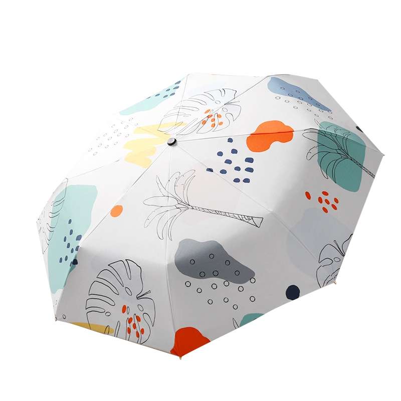 Small Fresh Automatic Umbrella Gold Glue Fabric Tri-fold Parasol(Persimmon)