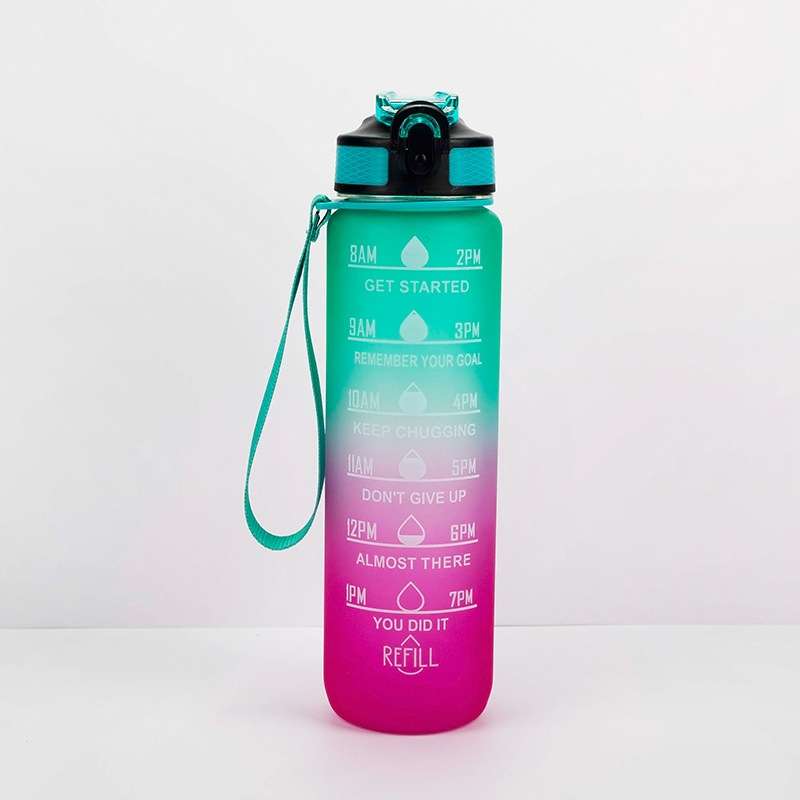 1000ml Gradient Space Cup Sports Bottle Bounce Lid Straw Cup(Orange -green Gradient)