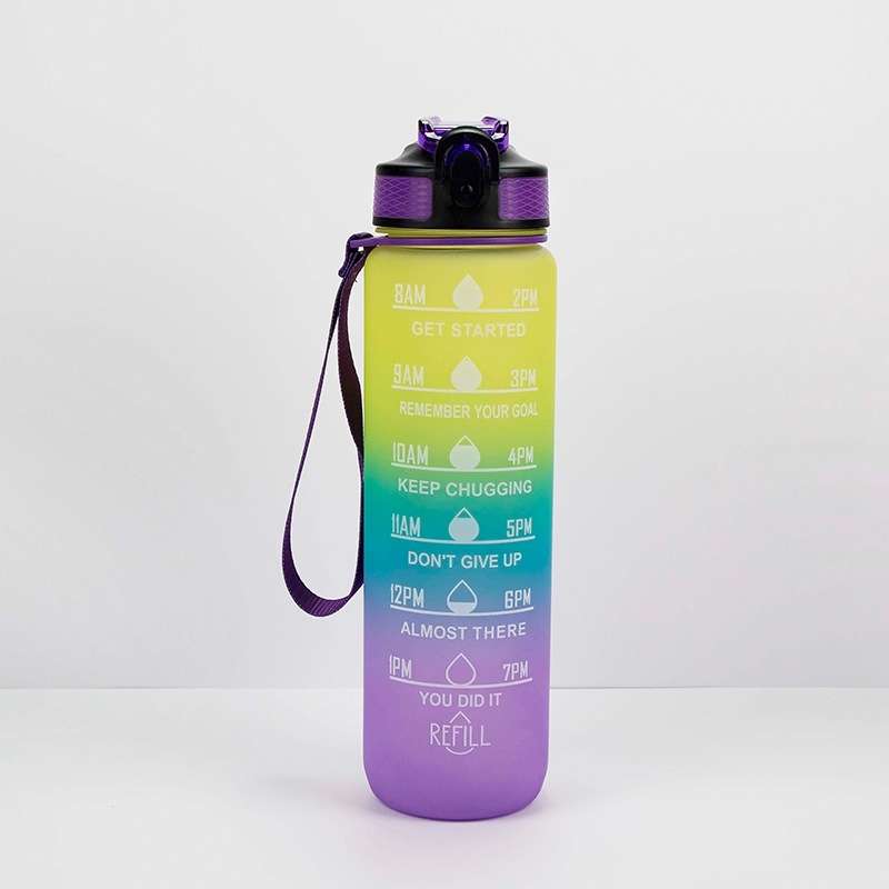 1000ml Gradient Space Cup Sports Bottle Bounce Lid Straw Cup(Orange -green Gradient)
