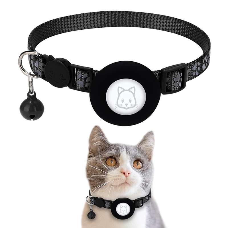Pet Cat Reflective Collar with Bell for Airtag Tracker(Purple)