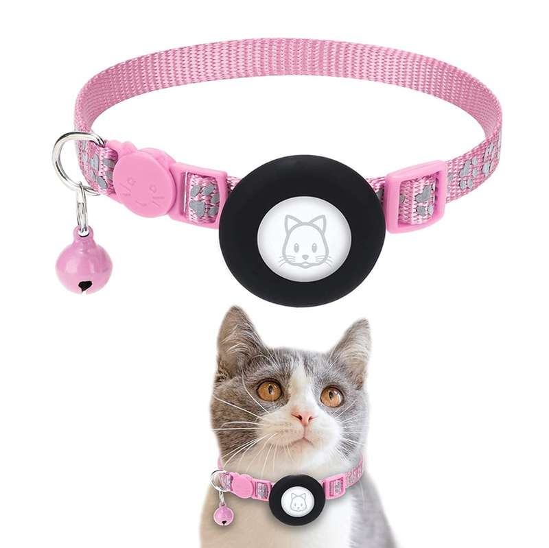 Pet Cat Reflective Collar with Bell for Airtag Tracker(Purple)