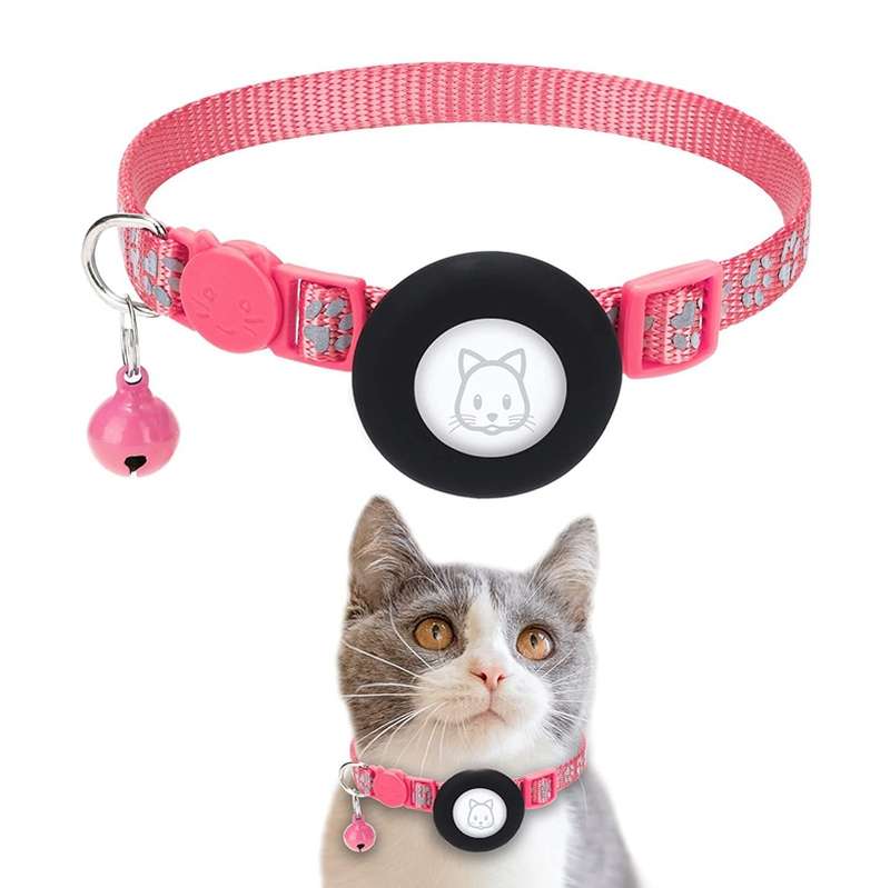 Pet Cat Reflective Collar with Bell for Airtag Tracker(Purple)