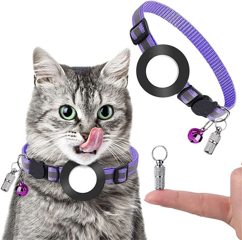 Pet Anti Lost Address Pendant Collar with Bell for Airtag(Pink)