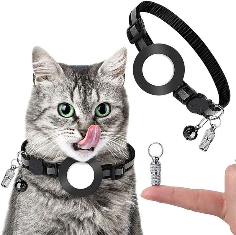 Pet Anti Lost Address Pendant Collar with Bell for Airtag(Pink)