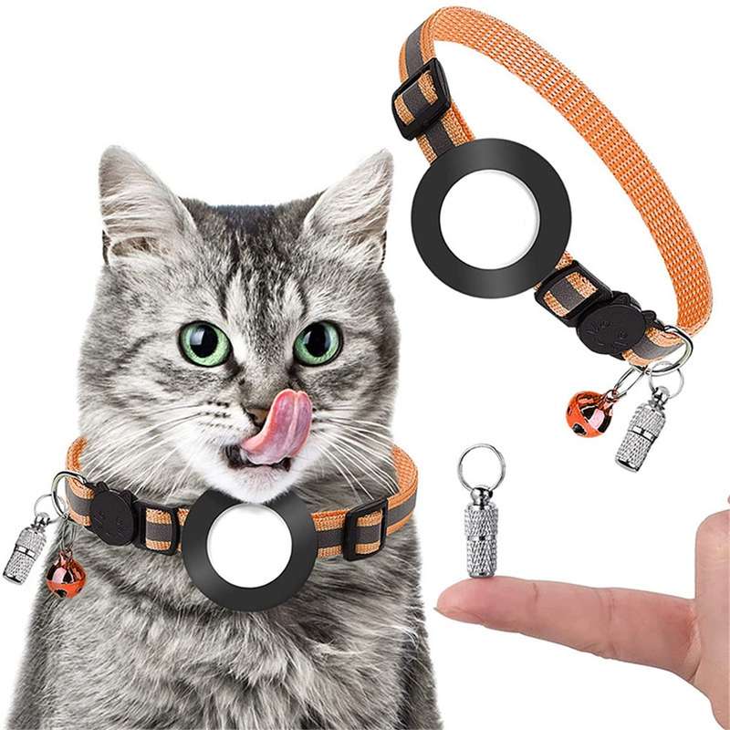Pet Anti Lost Address Pendant Collar with Bell for Airtag(Pink)