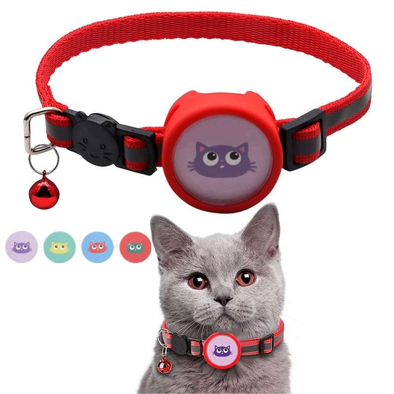 Pet Reflective Collar with Bell for AirTag(Pink)