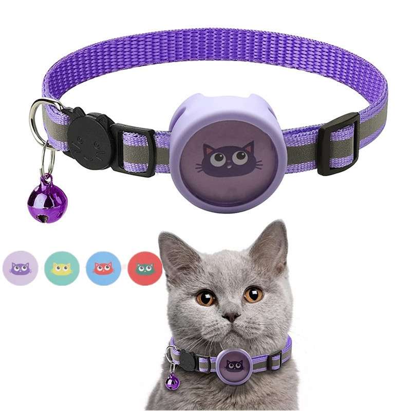 Pet Reflective Collar with Bell for AirTag(Pink)
