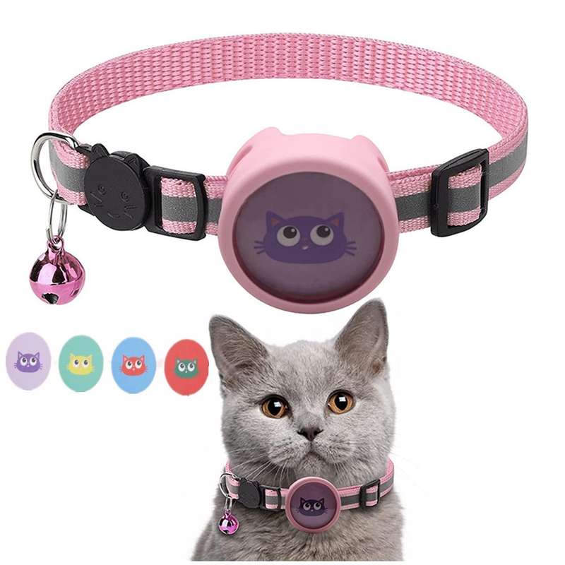 Pet Reflective Collar with Bell for AirTag(Black)