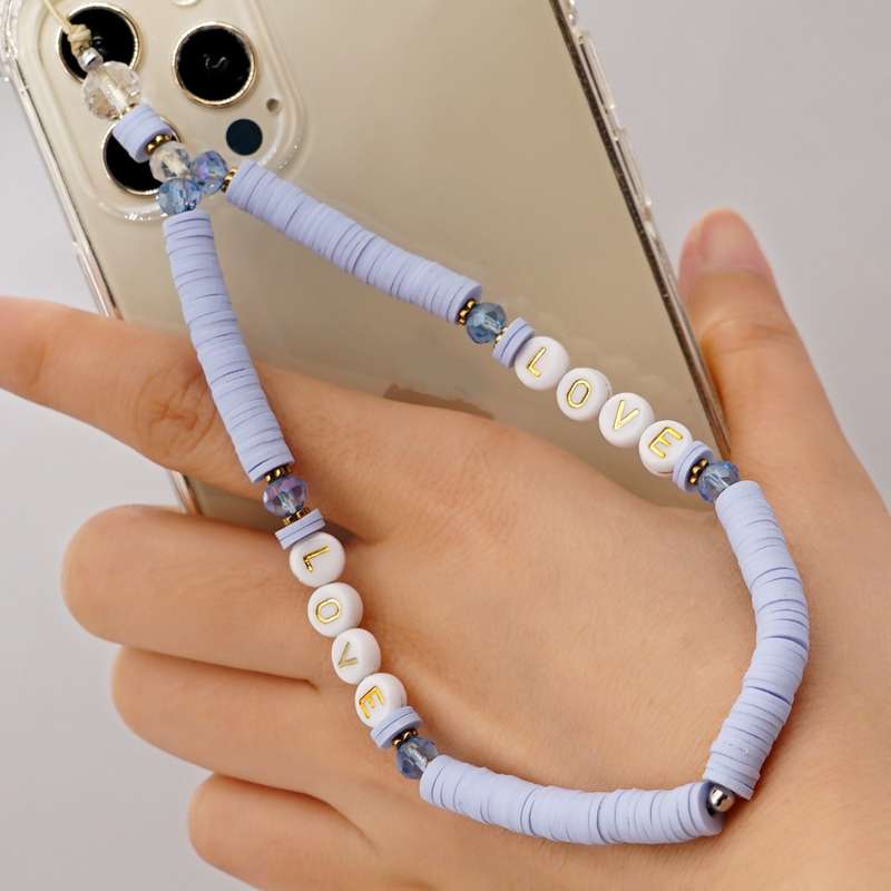 Geometric Letter Soft Pottery Mobile Phone Lanyard Anti-lost Phone Chain(RT-K210065C)