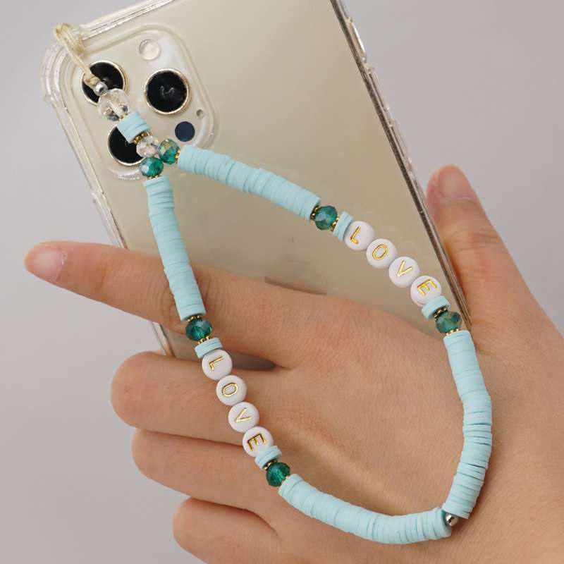 Geometric Letter Soft Pottery Mobile Phone Lanyard Anti-lost Phone Chain(RT-K210065C)