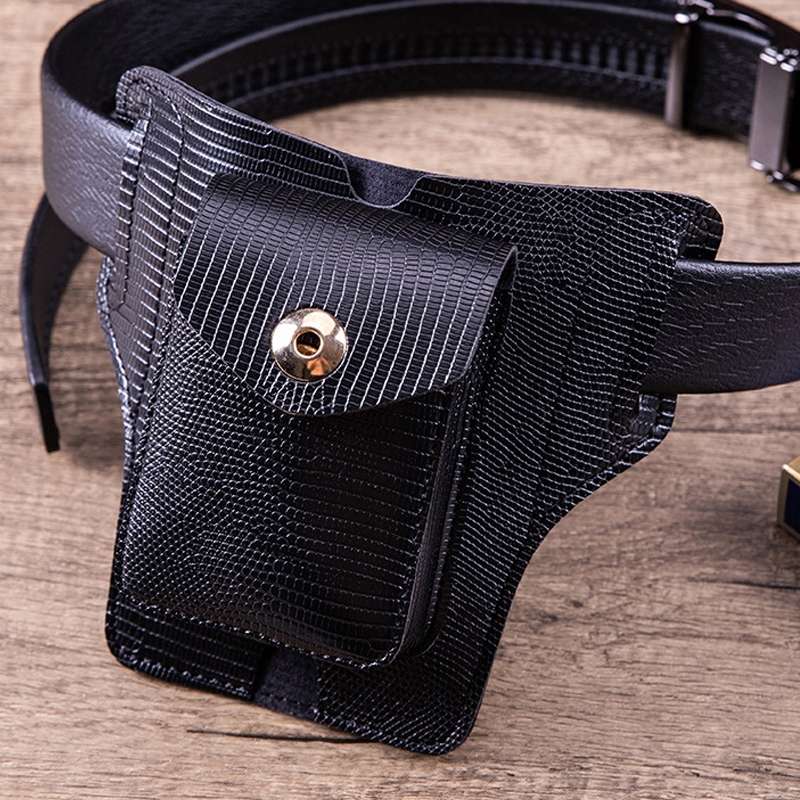 Y-17 3 In 1 Lighter Phone Cigarette Box Storage Waist Bags(Crazy Horse Apricot)