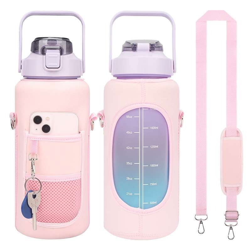 2L Diving Material Water Bottle Cover Case with Strap(Black Glue Buckle)
