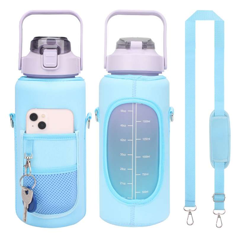 2L Diving Material Water Bottle Cover Case with Strap(Black Glue Buckle)