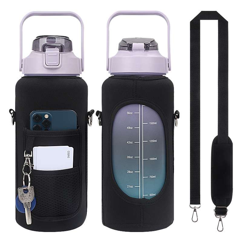 2L Diving Material Water Bottle Cover Case with Strap(Black Glue Buckle)