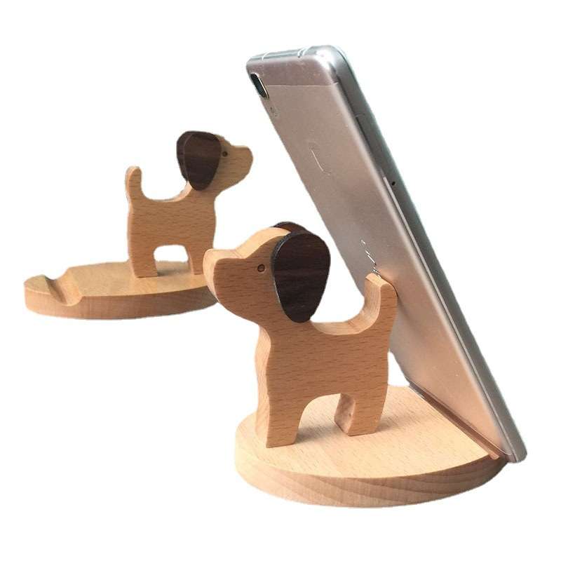 Wooden Mobile Phone Bracket Beech Lazy Mobile Phone Holder,Style: Puppy