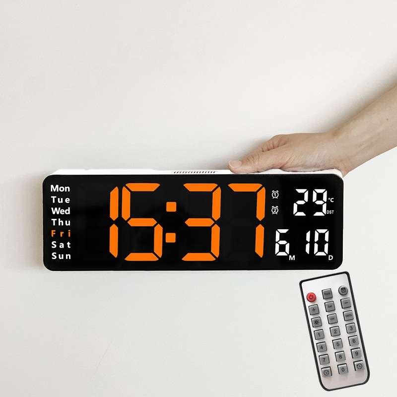 6629 13 Inch Multifunctional LED Living Room Large Screen Wall Clock(Black Shell Green Light)
