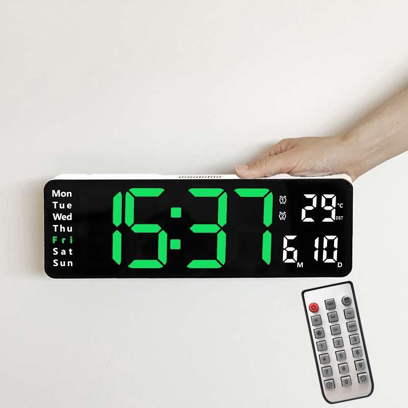 6629 13 Inch Multifunctional LED Living Room Large Screen Wall Clock(Black Shell Green Light)