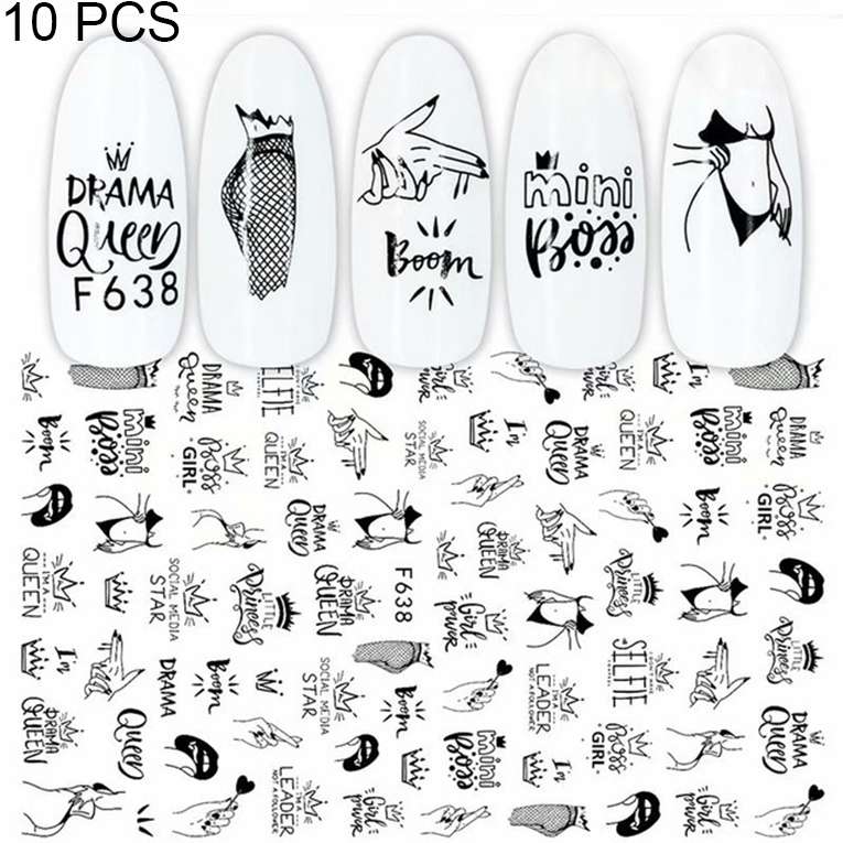 10 PCS Cartoon Heart Letters Comic Character Nail Art Sticker 3D Adhesive Nail Stickers(F640)