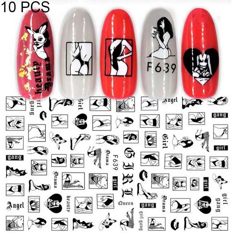 10 PCS Cartoon Heart Letters Comic Character Nail Art Sticker 3D Adhesive Nail Stickers(F640)