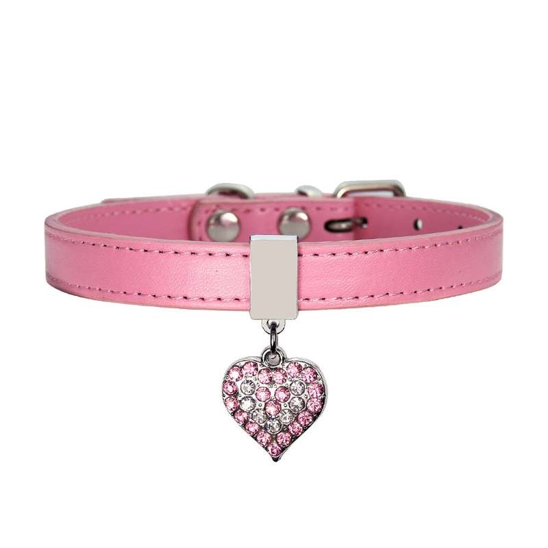 Heart Shaped Pendant PU Leather Dog Collar Pet Dog Leash, Size: S 1.3-30cm(Red)