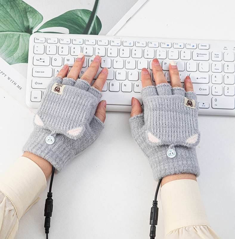 Winter Office USB Heating Warm Half Finger with Cover Gloves Heated Pad, Size: Free Size(Blue)